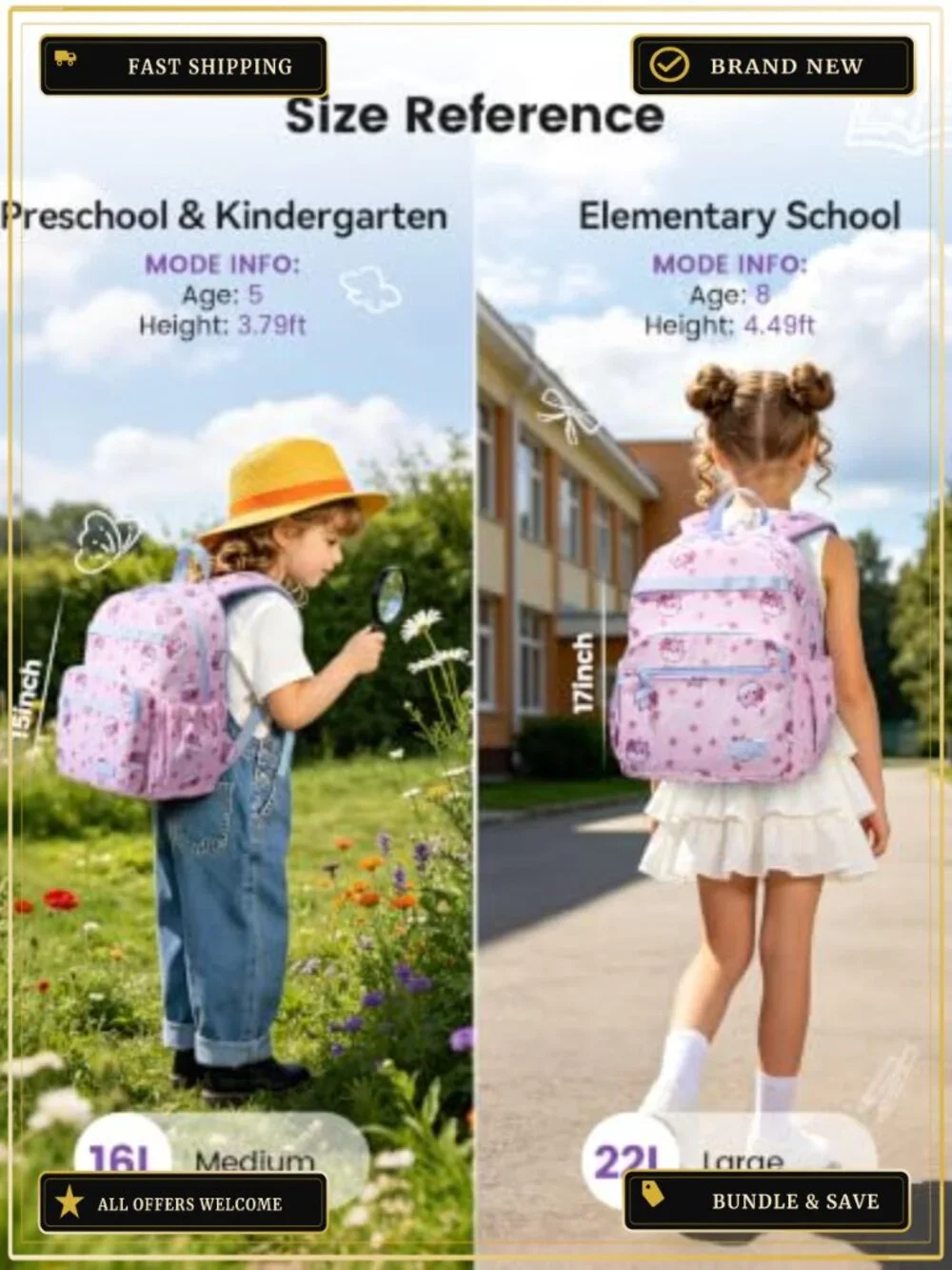 Kids Cat Backpack with Lunch Box, Cute Animal Bookbag for School,